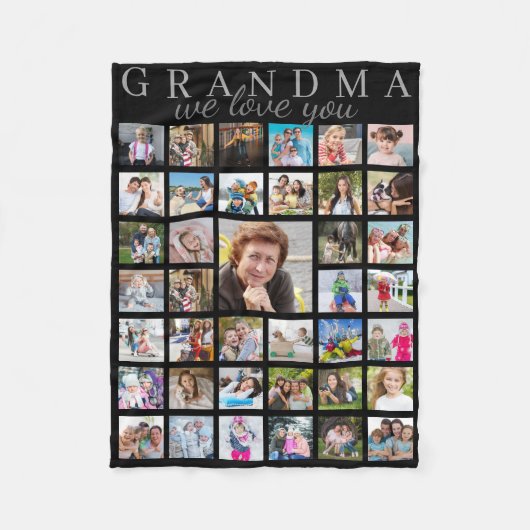 Modern Foto Collage GRANDMA WIR LIEBE IHNEN Script Fleecedecke (Vorderseite)