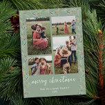 Modern Foto Collage Minimal Weihnachten Botanisch<br><div class="desc">Erstellen Sie Ihre eigene personalisierte Urlaubskarte mit vier Foto-Collage in minimalistischem Design mit moderner Kalligraphie-Schrift-Typografie.</div>