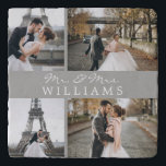 Modern Foto Collage Monogram Newlyweds Grau Töpfeuntersetzer<br><div class="desc">Feiern Sie Ihre jüngste Ehe mit diesem 4-Foto,  mit Monogramm Design.</div>