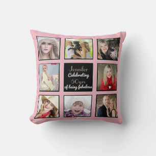 Modern Foto Collage Pillow Geburtstag Pink Kissen