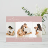 Modern Foto Collage Pink Birth Ankündigung (Stehend Vorderseite)