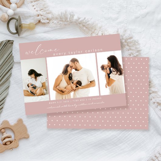 Modern Foto Collage Pink Birth Ankündigung