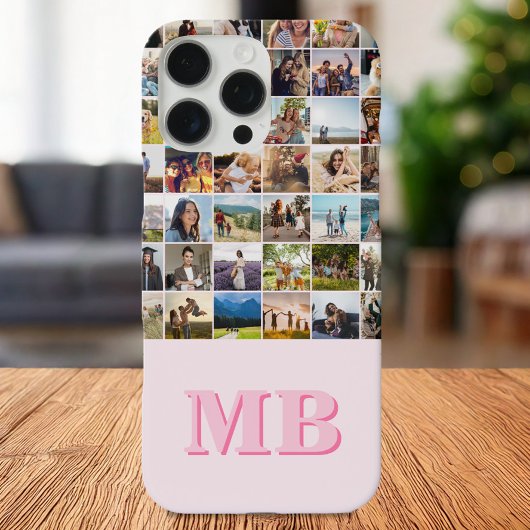 Modern Foto Collage Pink Initial Monogram Case-Mate iPhone Hülle