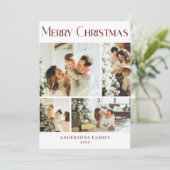 Modern Foto Collage Rote Weihnachtskarte Feiertagskarte (Stehend Vorderseite)
