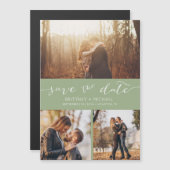 Modern Foto Collage Sage Green Save the Date Magnetkarte (Vorne/Hinten)