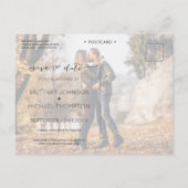 Modern Foto Collage Save the Date Dusty Blue Ankündigungspostkarte (Rückseite)