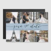 Modern Foto Collage Save the Date Dusty Blue Magnetkarte (Vorne/Hinten)