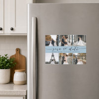 Modern Foto Collage Save the Date Dusty Blue