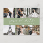 Modern Foto Collage Save the Date Grün anzeigen Ankündigungspostkarte (Vorderseite)