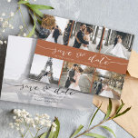 Modern Foto Collage Save the Date Terracotta<br><div class="desc">Wählen Sie die besten Bilder aus Ihrem Verlobung-Shooting oder Ihre Lieblingsfotos von Ihnen beiden für dieses perfekte Save the Date. Save the Date sind die Wörter handgeschrieben, um der Karte ein persönliches Gefühl zu geben. Die Vorderseite hat 6 Bilder und die Rückseite hat ein großes Bild mit einem weißen Filter...</div>