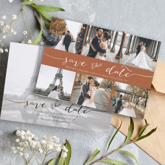 Modern Foto Collage Save the Date Terracotta