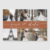 Modern Foto Collage Save the Date Terracotta Magnetkarte (Vorderseite)