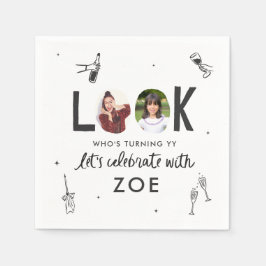 Modern Foto Collage Spaß HandGezeichnet Geburtstag Serviette