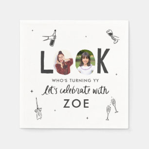 Modern Foto Collage Spaß HandGezeichnet Geburtstag Serviette