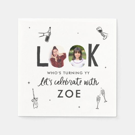 Modern Foto Collage Spaß HandGezeichnet Geburtstag Serviette (Vorderseite)