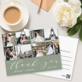 Modern Foto Collage Vielen Dank Sage Green Postkarte