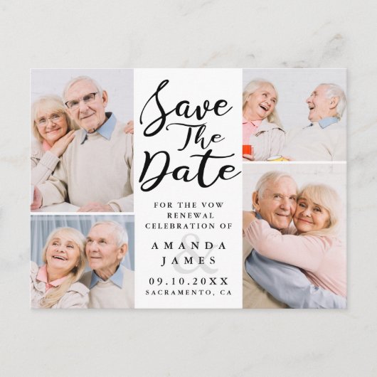 Modern Foto Collage Vow Renewal Save the Date Ankündigungspostkarte (Vorderseite)