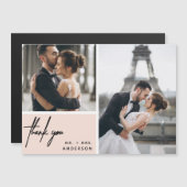 Modern Foto Collage Wedding Blush Pink Vielen Dank Magnetkarte (Vorne/Hinten)