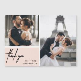 Modern Foto Collage Wedding Blush Pink Vielen Dank Magnetkarte