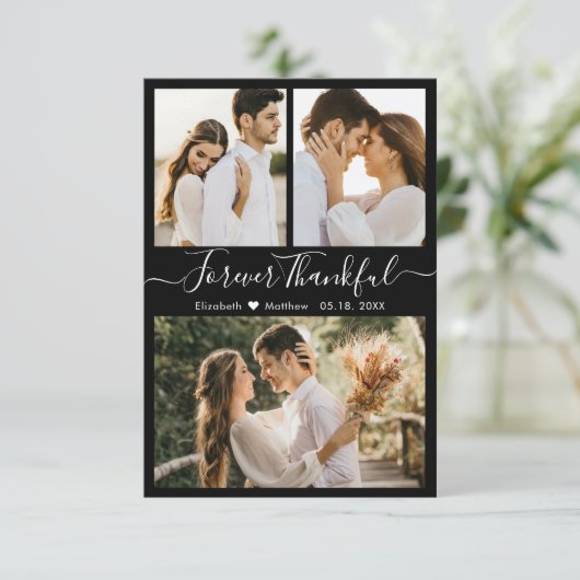 Modern Foto Collage Wedding Dankeschön Card Dankeskarte (Stehend Vorderseite)