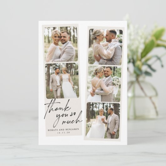 Modern Foto Collage Wedding Dankeschön Card Dankeskarte (Stehend Vorderseite)
