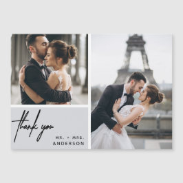 Modern Foto Collage Wedding Gray Vielen Dank Magnetkarte