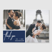 Modern Foto Collage Wedding Navy Blue Vielen Dank Magnetkarte (Vorderseite)