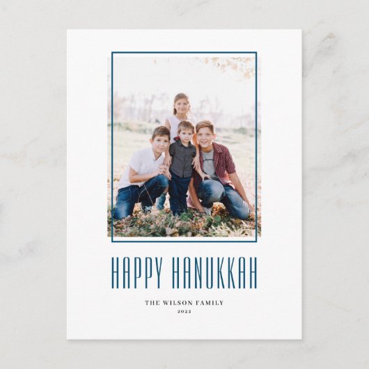 Modern Foto Frame Happy Hanukkah Feiertagspostkarte (Vorderseite)
