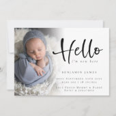 Modern Foto Hello New Baby Boy Blue Birth Ankündigung (Vorderseite)