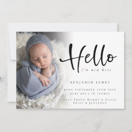 Modern Foto Hello New Baby Boy Blue Birth Ankündigung