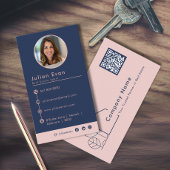 Modern Foto House Logo Blush Navy Blue Realtor Visitenkarte
