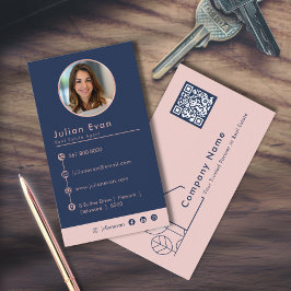 Modern Foto House Logo Blush Navy Blue Realtor Visitenkarte