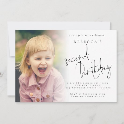 Modern Foto Overlay 2. Geburtstag Party Einladung (Vorderseite)
