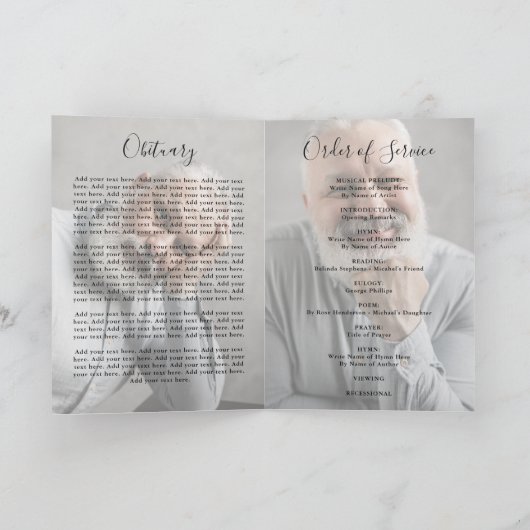 Modern Foto Overlay Beileid Beerdigung Programm (Innenseite)