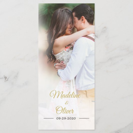 Modern Foto Overlay Gold Hochzeit Menükarte (Rückseite)