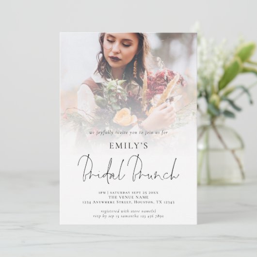 Modern Foto Overlay Script Bridal Brunch Einladung (Stehend Vorderseite)