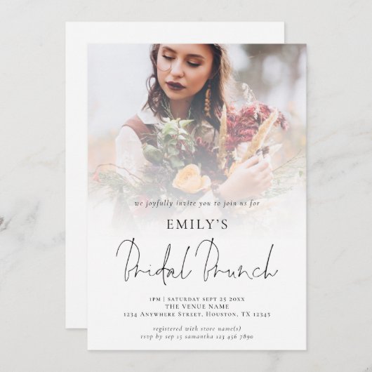 Modern Foto Overlay Script Bridal Brunch Einladung (Vorne/Hinten)