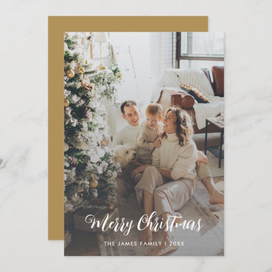 Modern Foto Script Family Christmas Card Dankeskarte (Vorne/Hinten)
