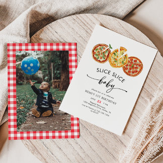 Modern Foto Slice Slice Baby Pizza Erster Geburtst Einladung