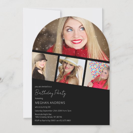 Modern Foto Strip Collage Arched Birthday Party Einladung (Vorderseite)