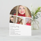Modern Foto Strip Collage Arched Birthday Party Einladung (Stehend Vorderseite)
