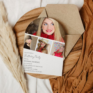 Modern Foto Strip Collage Arched Birthday Party Einladung