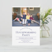 Modern Foto von White Blue Housewarming Einladung (Stehend Vorderseite)