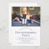 Modern Foto von White Blue Housewarming Einladung (Vorne/Hinten)