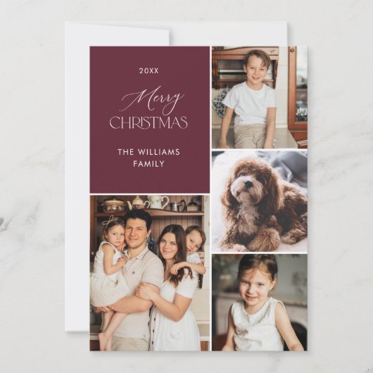 Modern Foto Weihnachtskarte Maroon Einladung (Vorderseite)