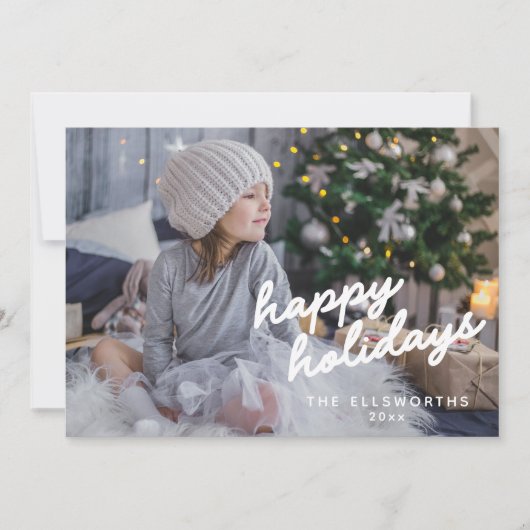 Modern Foto White Script Text Overlay Weihnachten (Vorderseite)