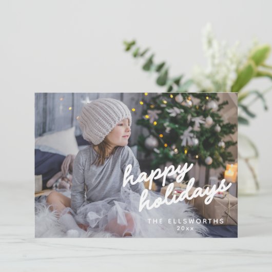 Modern Foto White Script Text Overlay Weihnachten (Stehend Vorderseite)