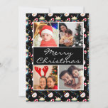 Modern Four Photo Collage Frohe Weihnachtskarte Ankündigung<br><div class="desc">Holen Sie sich diese moderne niedliche Weihnachtskarte mit einer Collage aus vier Fotos und einem niedlichen Weihnachtsmuster im Hintergrund, um Ihre Weihnachtsfeiertage aufzuheitern. Klicken Sie zum Personalisieren bitte auf den Bereich "Weitere Anpassung anklicken" oder "Design anpassen oder bearbeiten" und verwenden Sie unser Designwerkzeug, um die Größe, den Rotation, die Textfarbe,...</div>