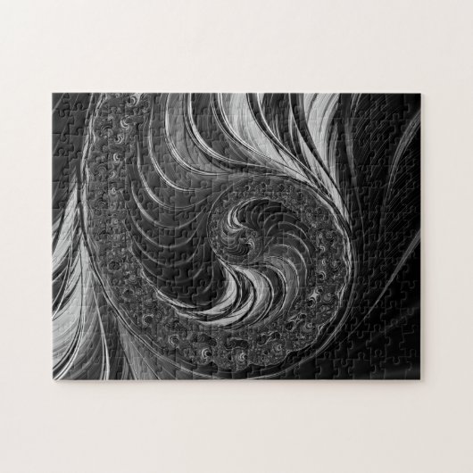 Modern Fractal All Black Nautilus Golden Ratio Puzzle (Horizontal)