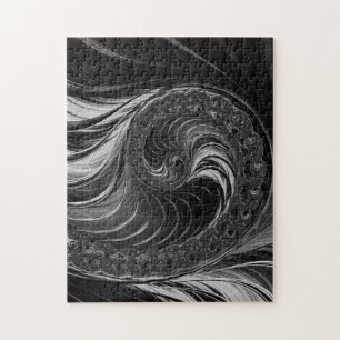Modern Fractal All Black Nautilus Golden Ratio Puzzle